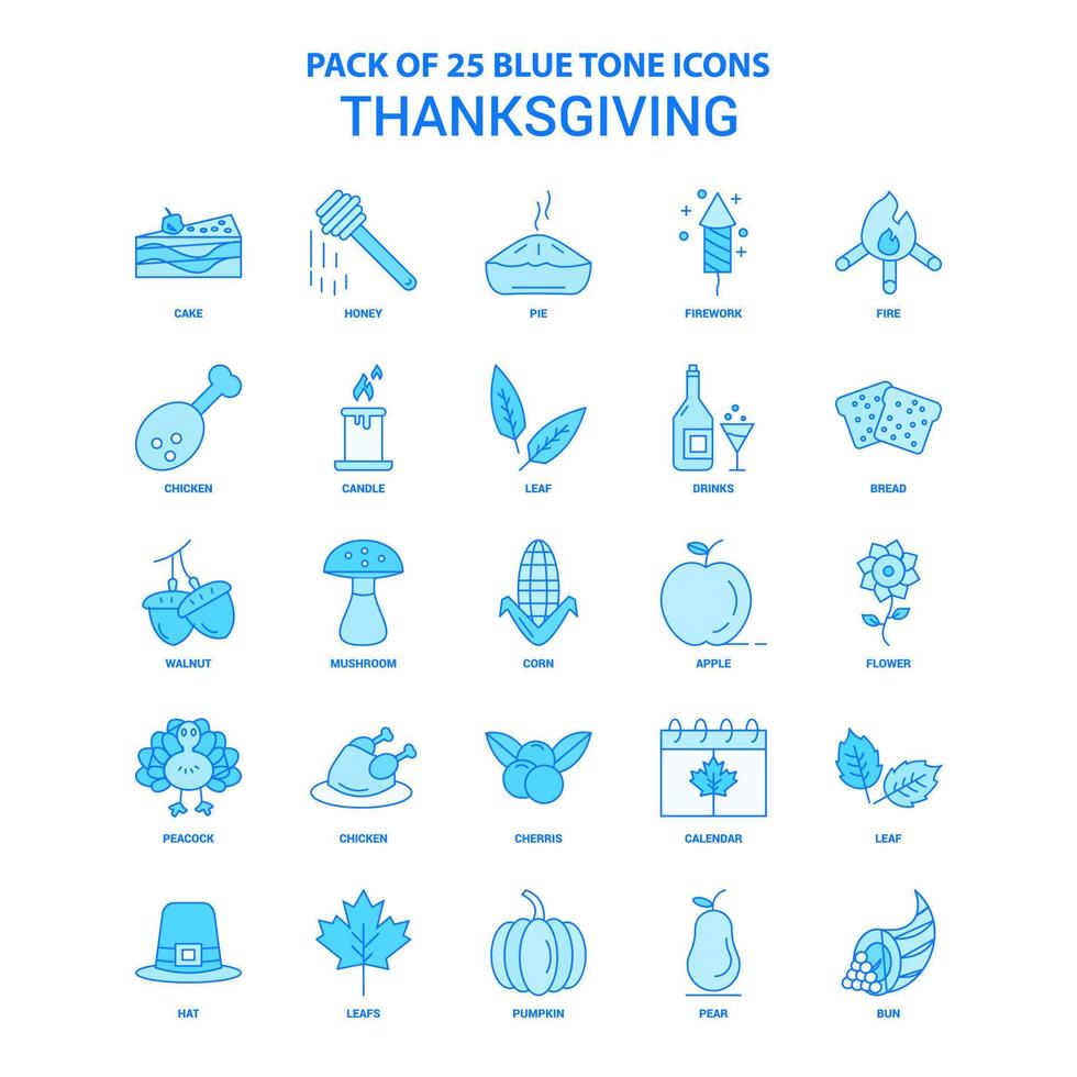 paquete de iconos de tono azul de acción de gracias 25 conjuntos de iconos vector