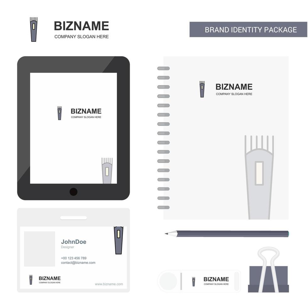 Trimmer Business Logo Tab App Diary PVC Employee Card and USB Brand Stationary Package Design Vector Template