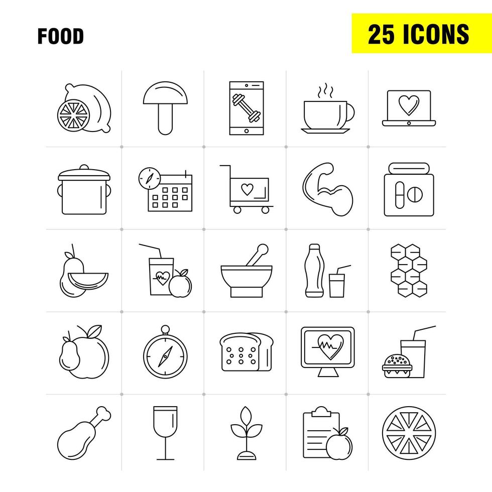 Food Line Icon for Web Print and Mobile UXUI Kit Such as Lemon Food Fruit Health Burger Drink Fast Food Pictogram Pack Vector