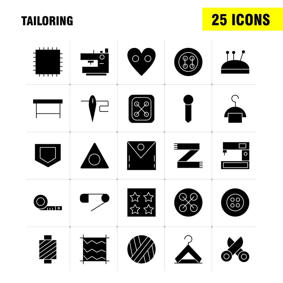 Tailoring Solid Glyph Icon Pack For Designers And Developers Icons Of Knit Machine Scissors Sewing Buttons Knit Machine Sewing Vector