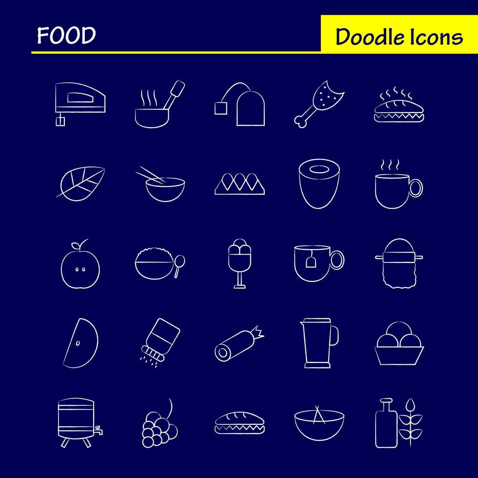 Food Hand Drawn Icons Set For Infographics Mobile UXUI Kit And Print Design Include Pot Cooking Food Meal Kettle Tea Food Meal Collection Modern Infographic Logo and Pictogram Vector