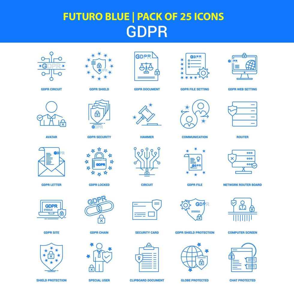 paquete de iconos gdpr futuro azul 25 vector