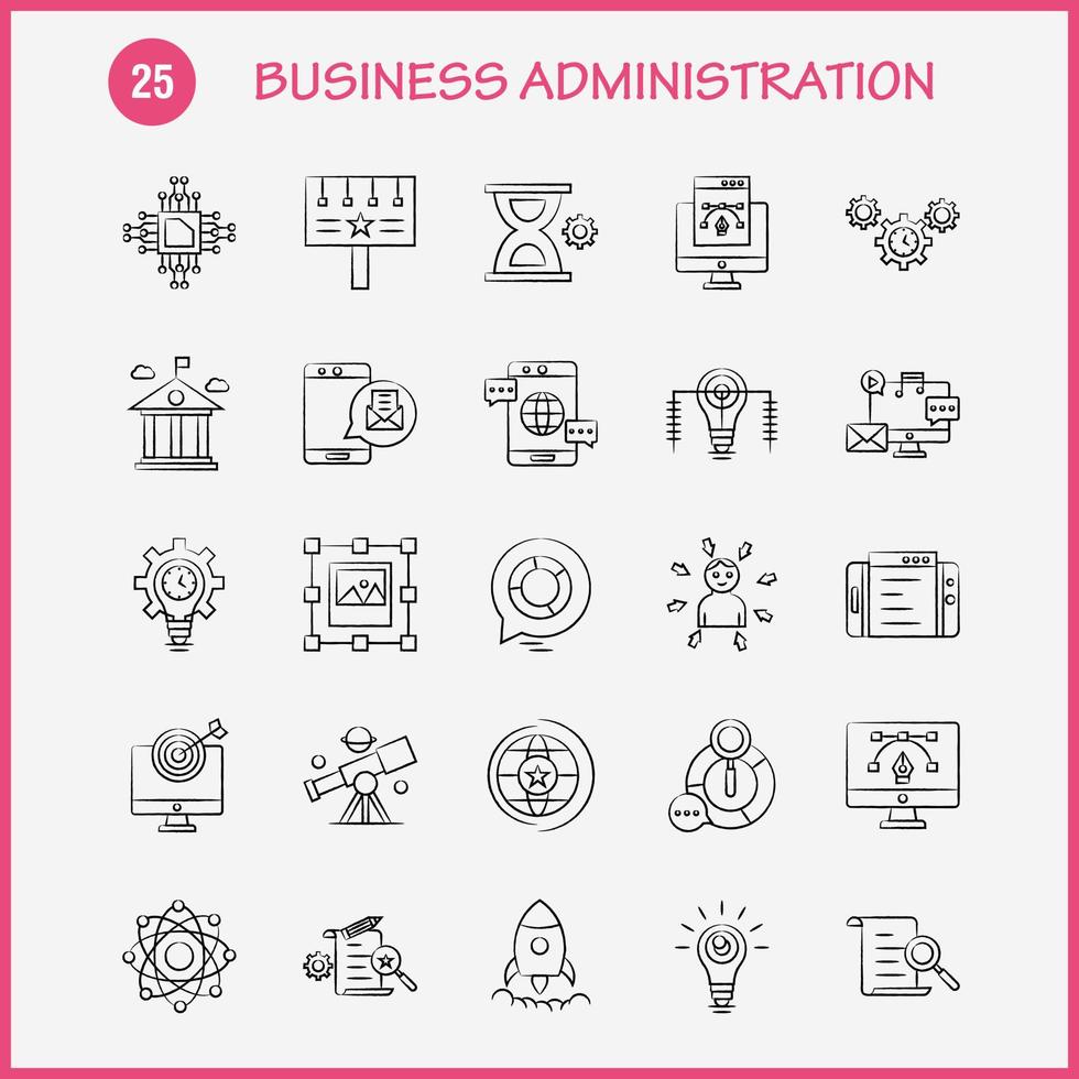 Business Administration Hand Drawn Icons Set For Infographics Mobile UXUI Kit And Print Design Include Eye Eye Ball Focus Target Chemical Bonding Chemical Eps 10 Vector