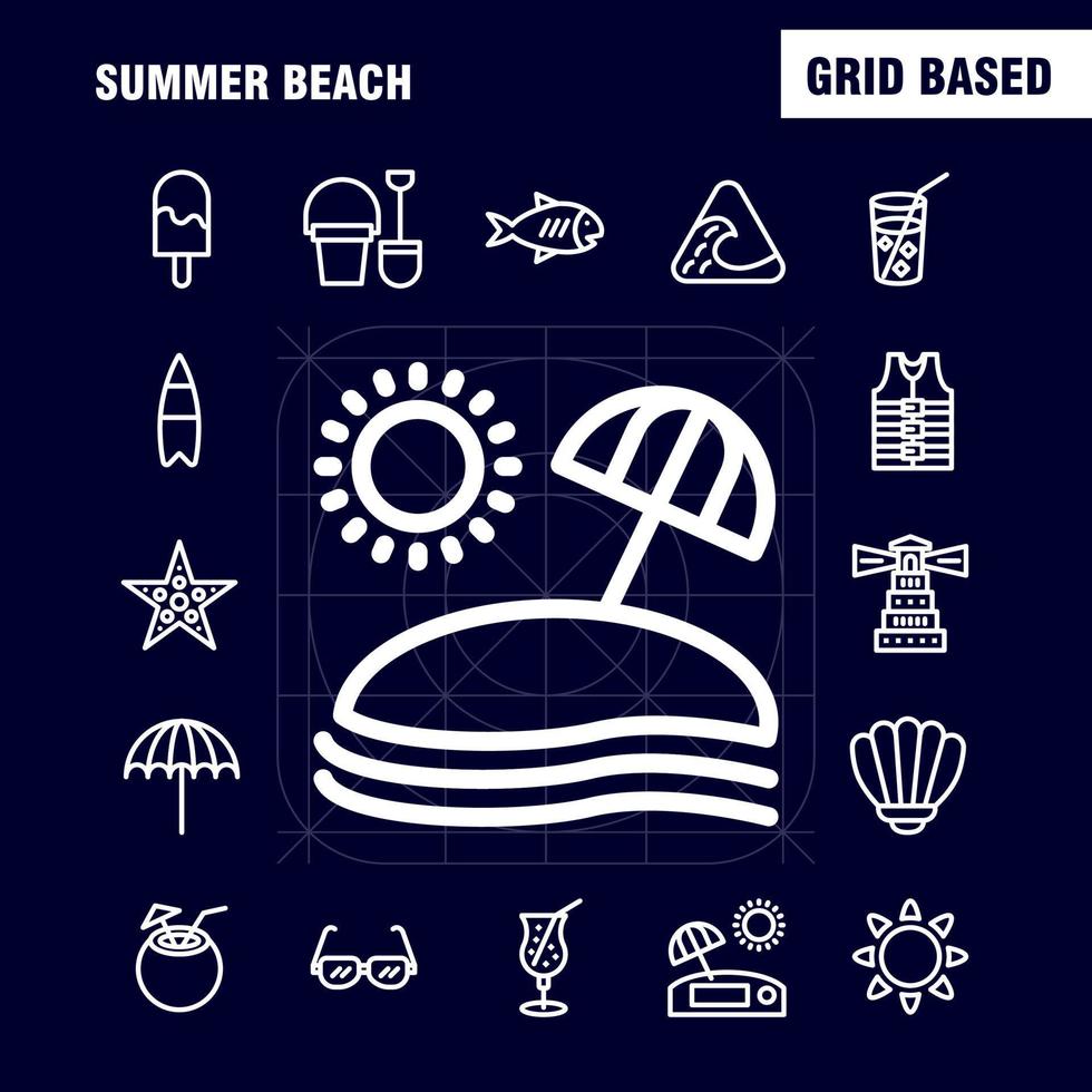 paquete de iconos de línea de playa para diseñadores y desarrolladores iconos de peces estrella de mar estrella de mar fruta de coco vector de playa tropical