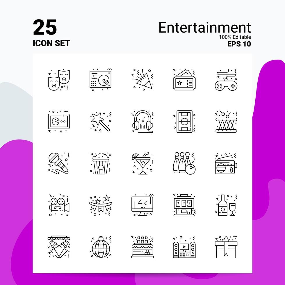 25 conjunto de iconos de entretenimiento 100 archivos eps 10 editables concepto de logotipo de empresa ideas diseño de icono de línea vector