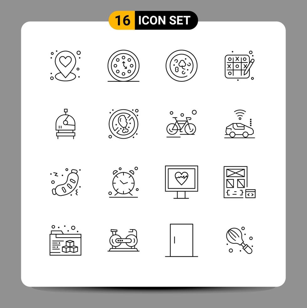 16 User Interface Outline Pack of modern Signs and Symbols of no meat helmet pizza astronaut hobbies Editable Vector Design Elements