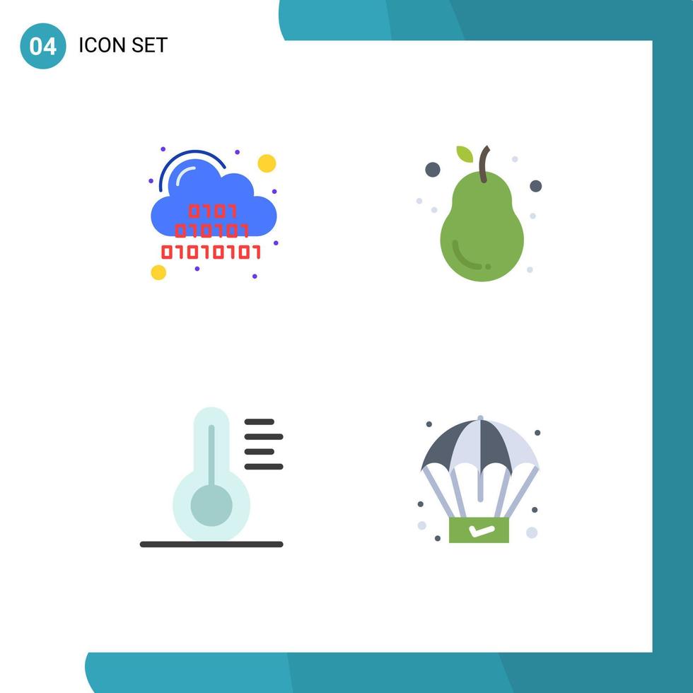 paquete de 4 signos y símbolos de iconos planos modernos para medios de impresión web, como elementos de diseño de vectores editables de termómetro de fruta digital fresca binaria