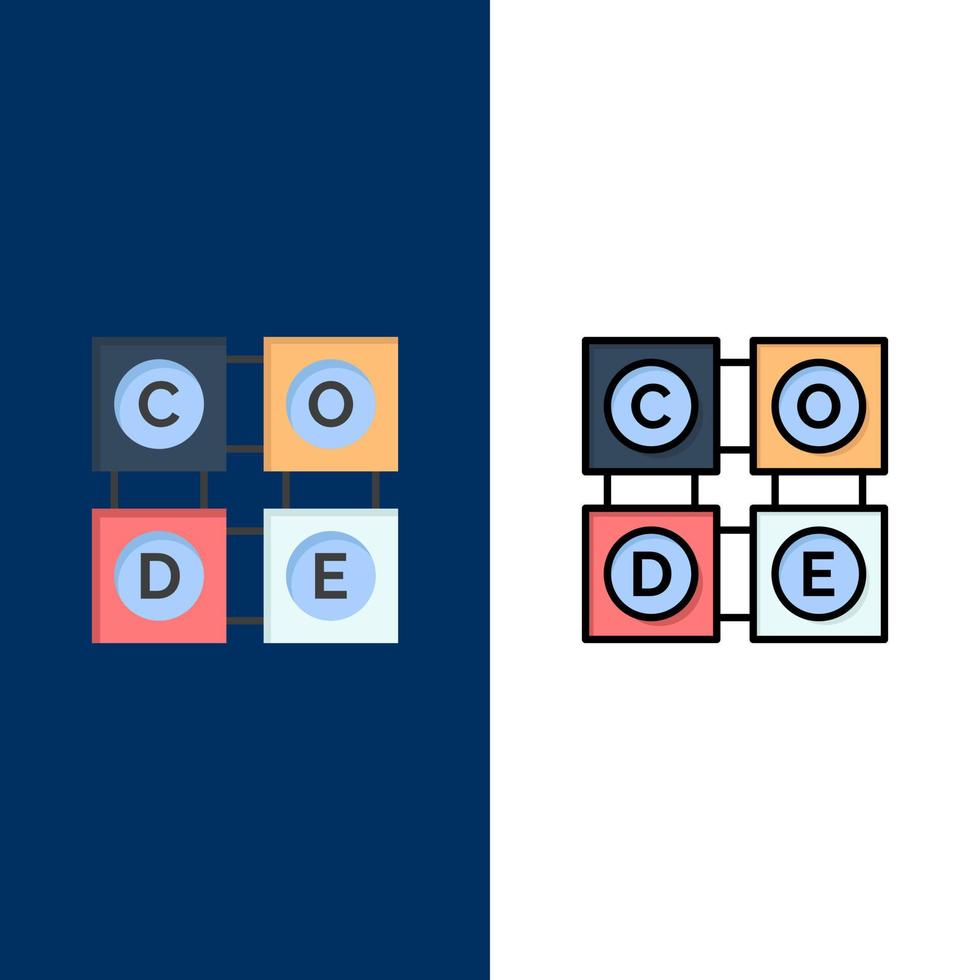 código de aprendizaje código de aprendizaje educación iconos planos y llenos de línea conjunto de iconos vector fondo azul