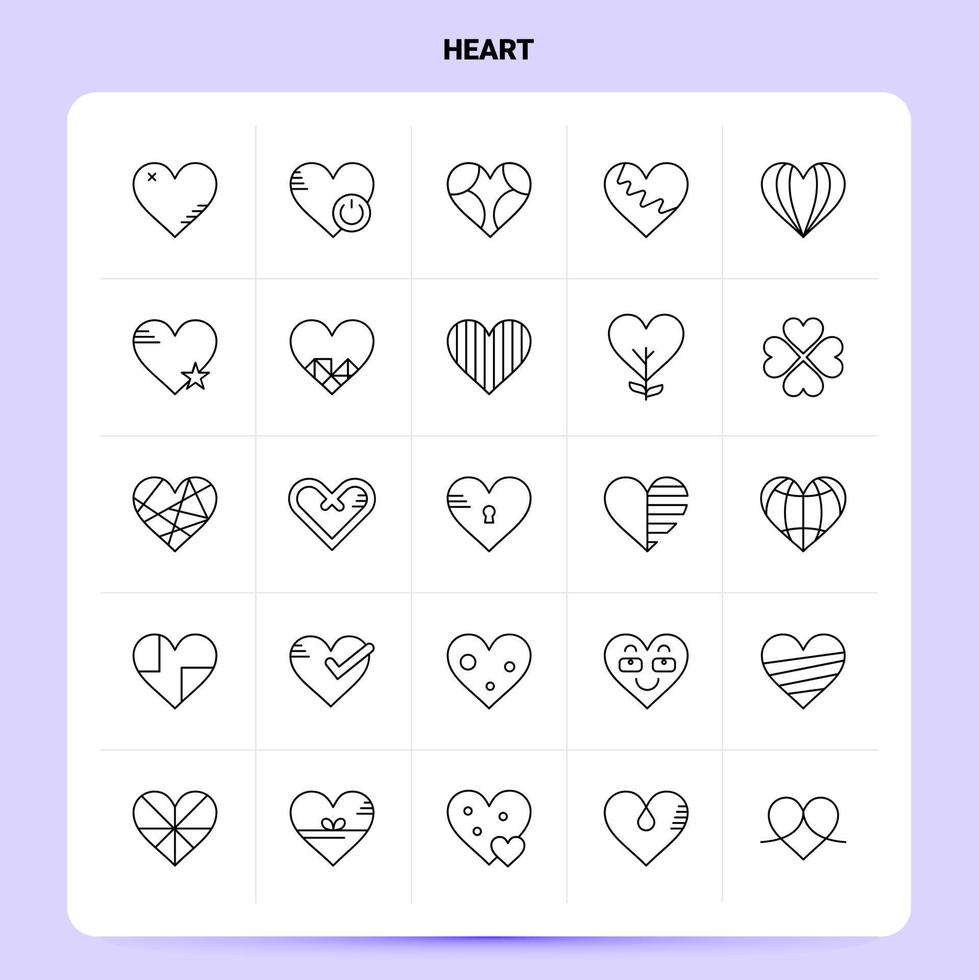 OutLine 25 Heart Icon set Vector Line Style Design Black Icons Set Linear pictogram pack Web and Mobile Business ideas design Vector Illustration