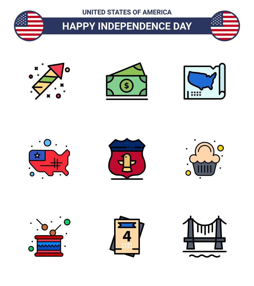 9 Creative USA Icons Modern Independence Signs and 4th July Symbols of party security map american sheild Editable USA Day Vector Design Elements