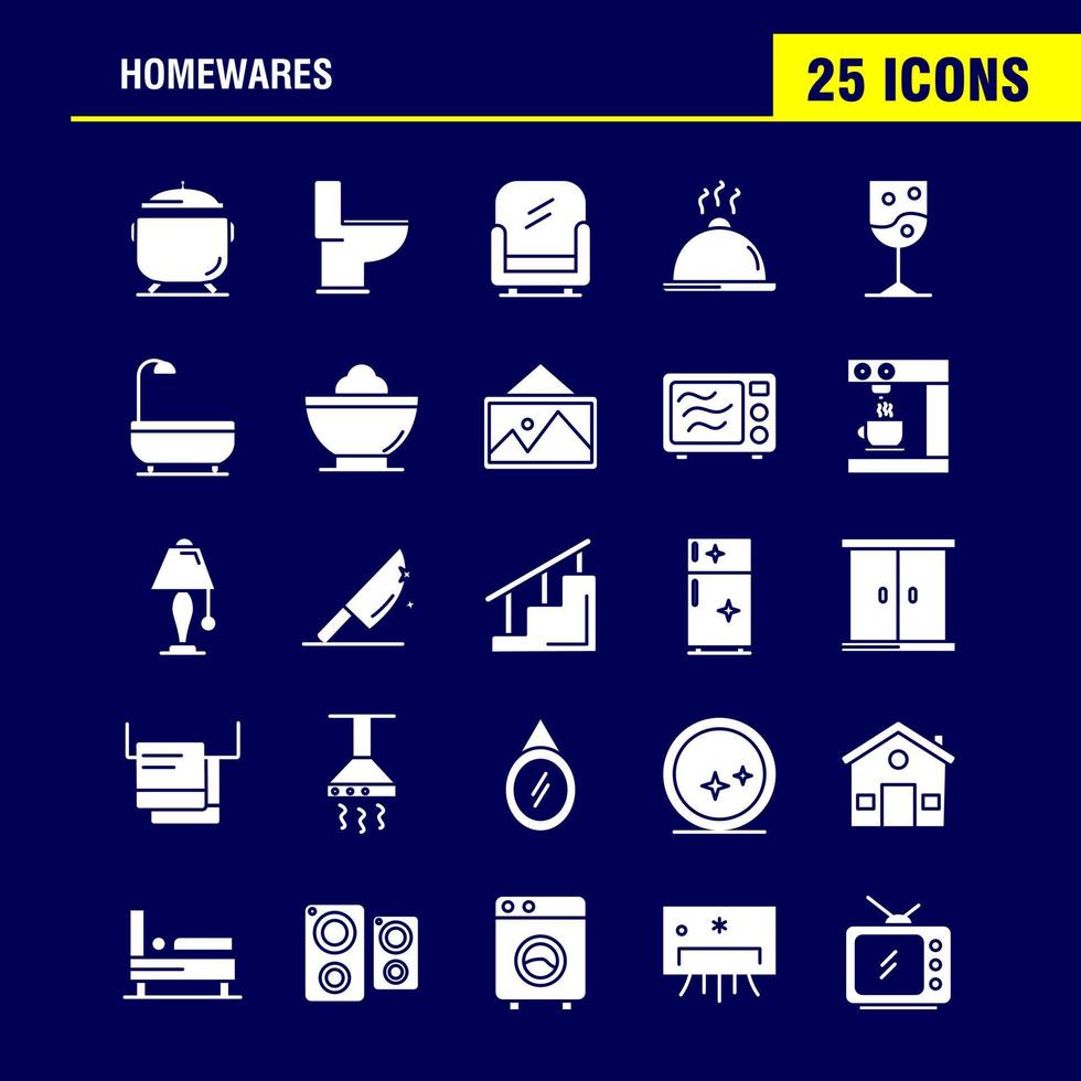 Home wares Solid Glyph Icons Set For Infographics Mobile UXUI Kit And Print Design Include Appliances Home Home Ware House Pan Bathroom Furniture Icon Set Vector