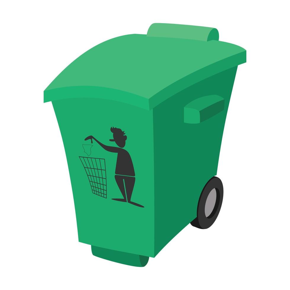 Green garbage, trash bin cartoon icon vector