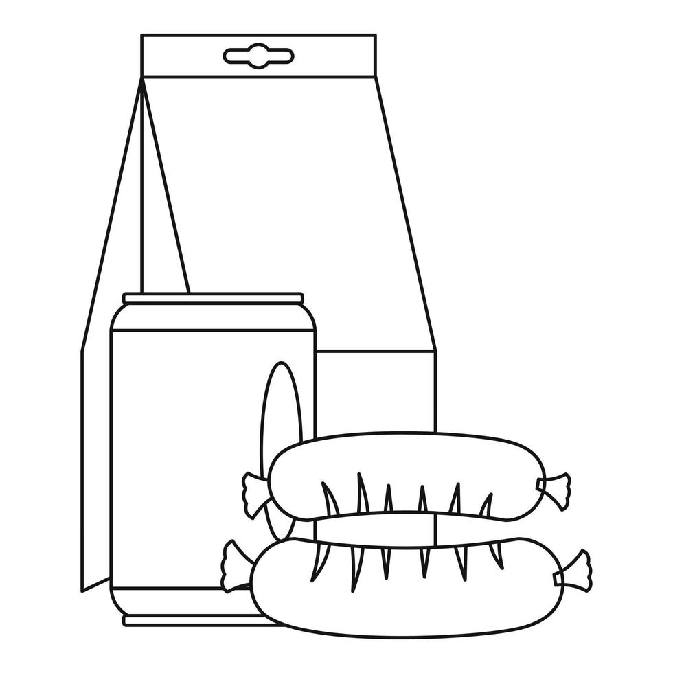 icono de salchicha de caja de almuerzo, estilo de esquema vector