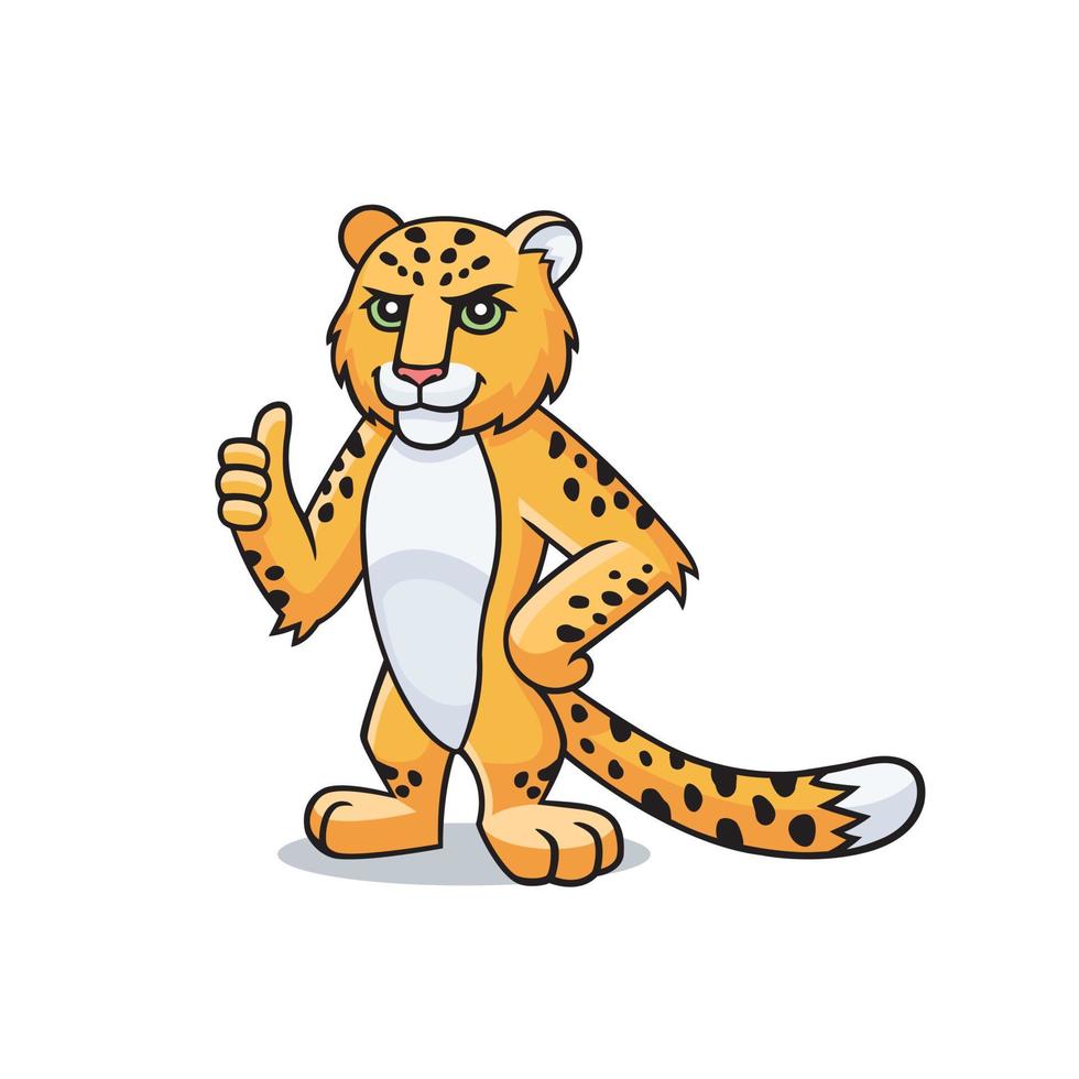 lLeopard character is showing thumb up, appreciate. Vector cartoon comic doodle illustration, mascot, character, icon, logo of leopard.
