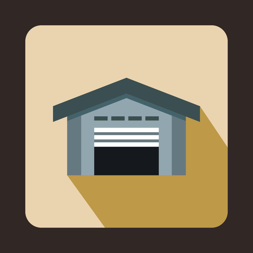 Warehouse with open door icon, flat style vector