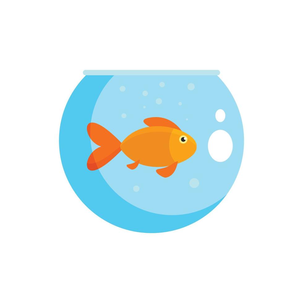 Fish in round aquarium icon, flat style vector