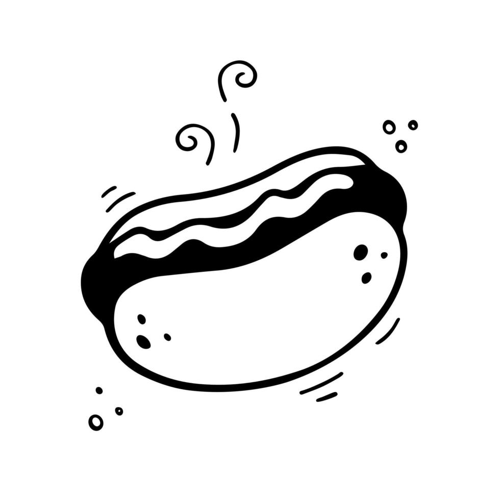 Hand drawn hot dog. Fast food illustration in doodle style. Sketch of hot dog. vector