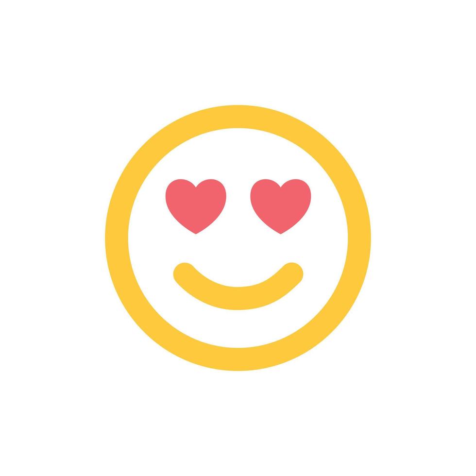 Smile icon, happy face in love, smiling emoji, yellow sticker with heart eyes. Vector flat illustration. Love icon.