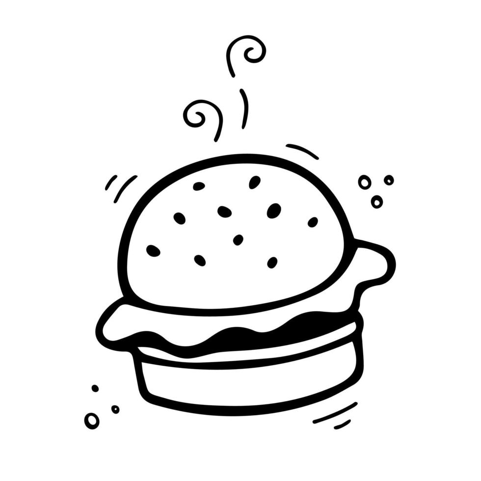 Hand drawn hamburger. Fast food illustration in doodle style. Sketch of burger. vector