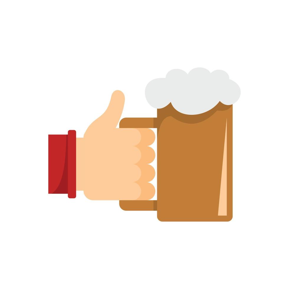 icono de cerveza en la mano, estilo plano. vector