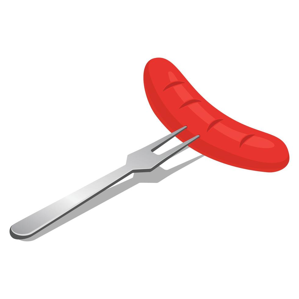 Fresh sausage on fork icon, isometric style vector