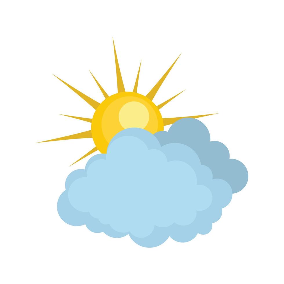 Blue cloudy sun icon, flat style vector