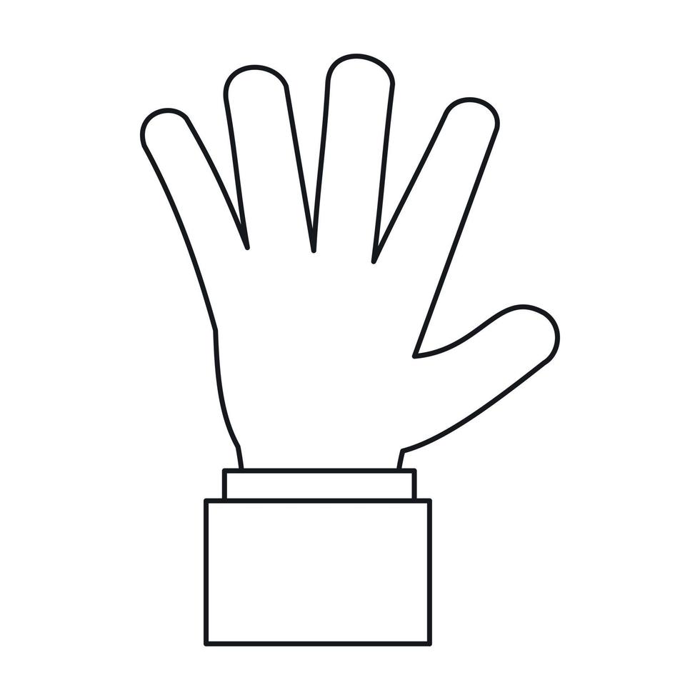 Hand showing five fingers icon, outline style vector