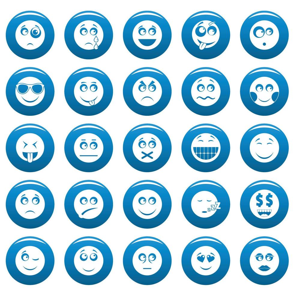 Smile vector icon set blue, simple style