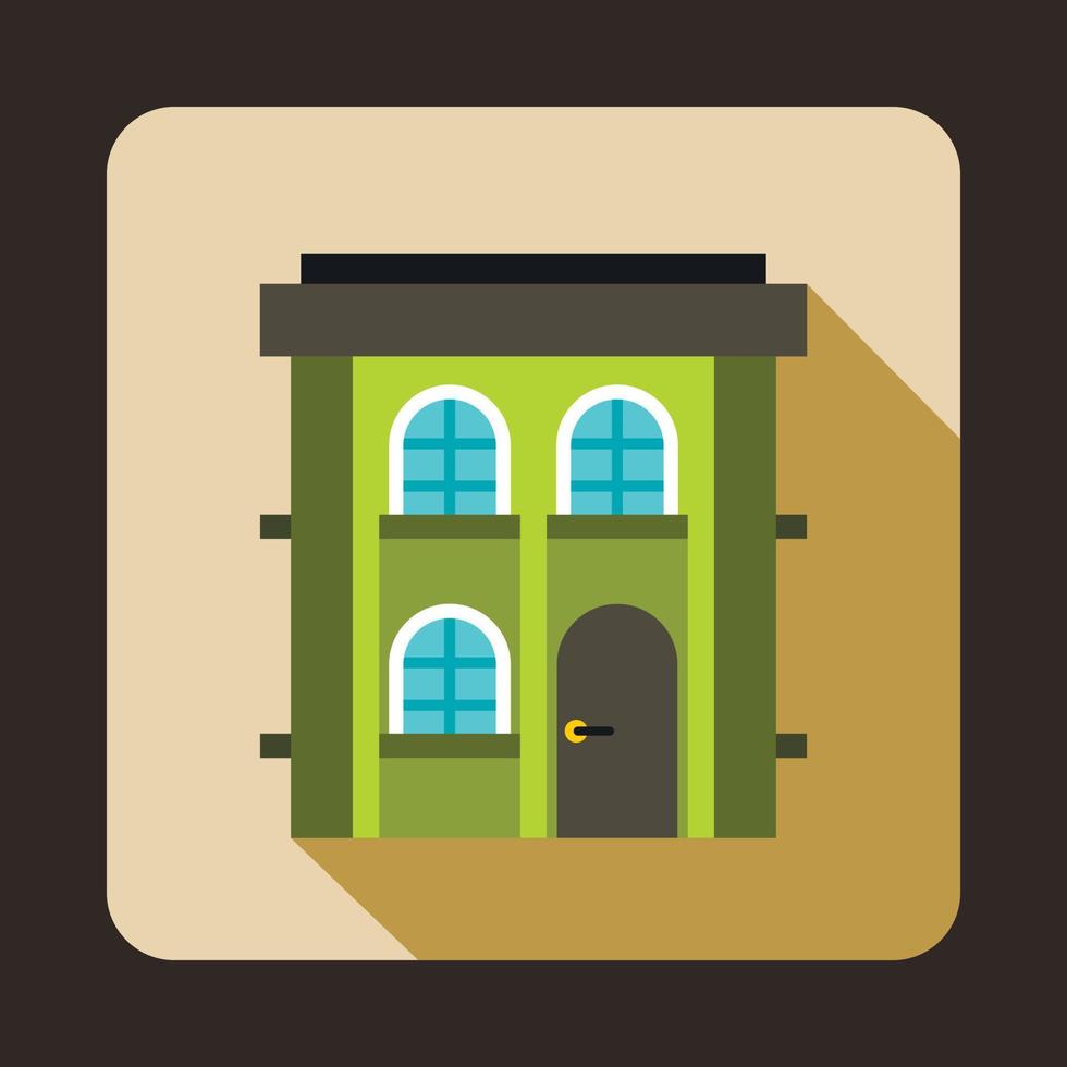 Green two storey house icon, flat style vector