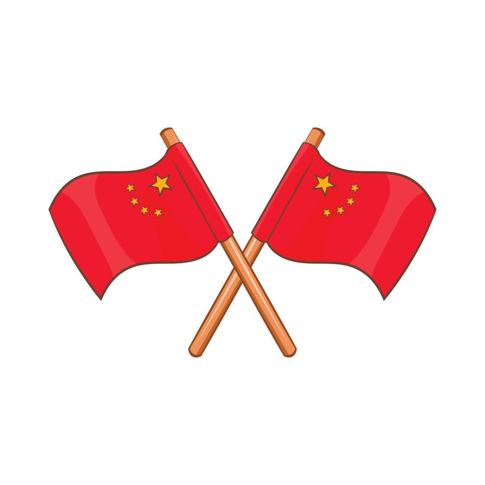 dos, cruzado, banderas, de, china, icono, caricatura, estilo vector