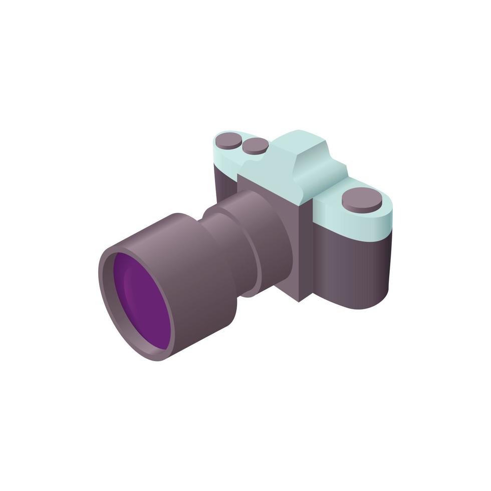 Photo camera with lens icon, cartoon style vector