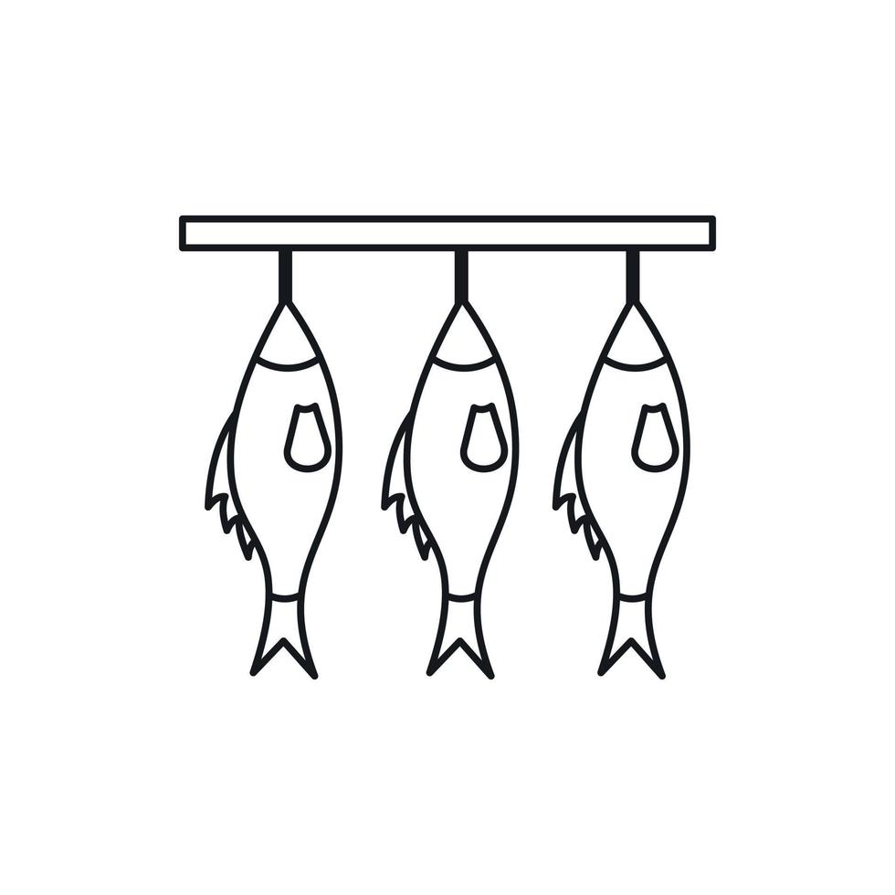 tres pescados secos colgando de un icono de cuerda vector