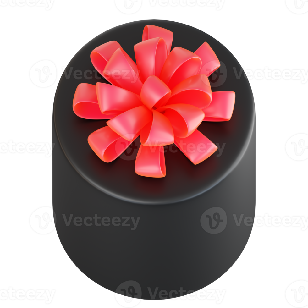 Realistic black gift box with red ribbon bow. Concept of abstract holiday, birthday, Christmas or Black Friday present or surprise. 3d high quality isolated render png