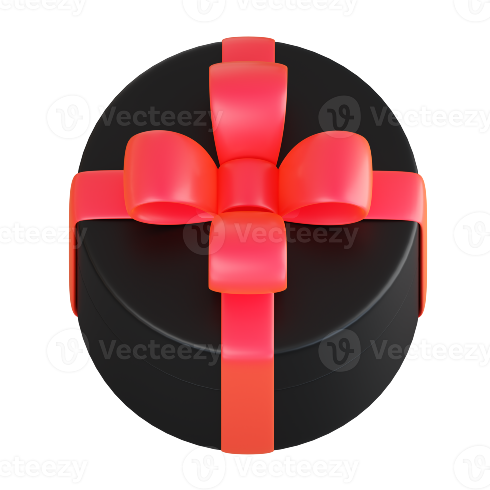 Realistic black gift box with red ribbon bow. Concept of abstract holiday, birthday, Christmas or Black Friday present or surprise. 3d high quality isolated render png