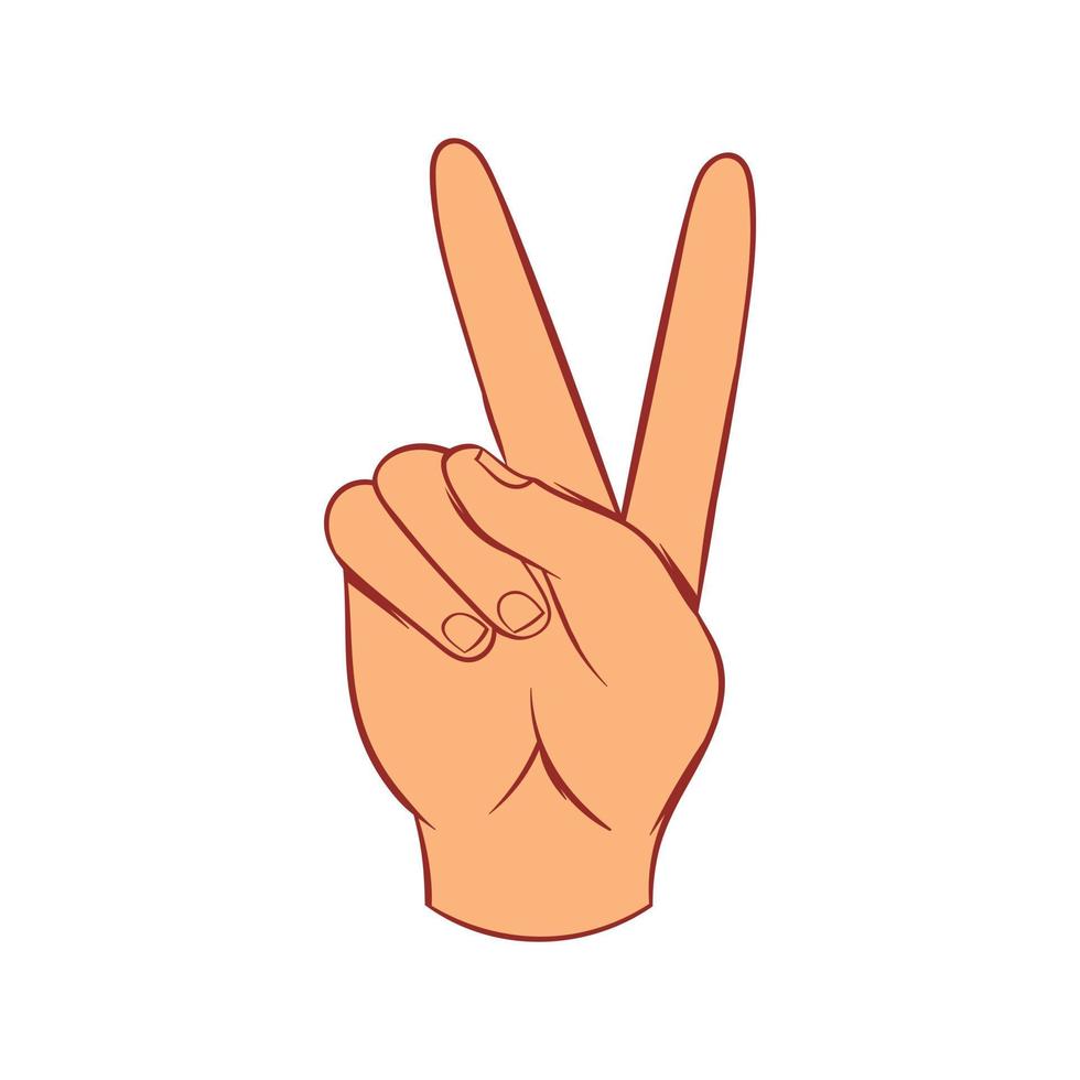 Hand with victory sign icon, cartoon style vector