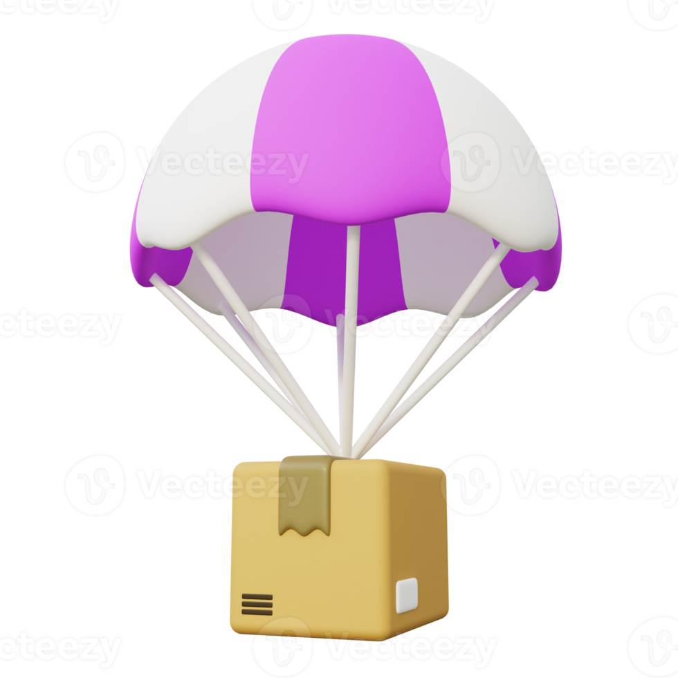 Package Delivery with Parachute 3d Illustration png