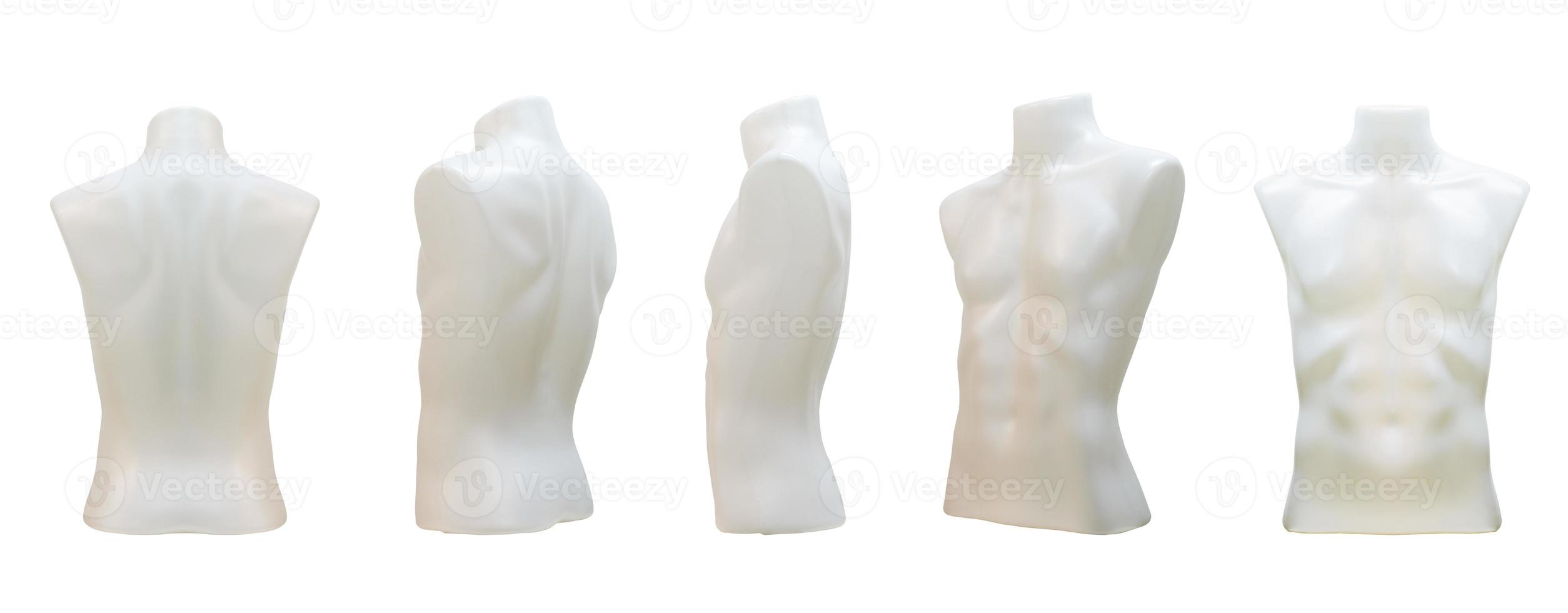Maniquí masculino de plástico en la parte superior del cuerpo sin ropa aislado sobre fondo blanco con trazado de recorte foto