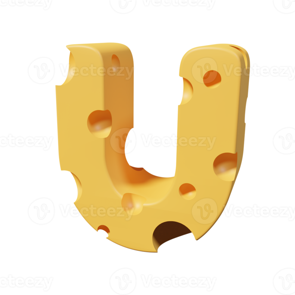 Cheese Letters U. 3d font render png