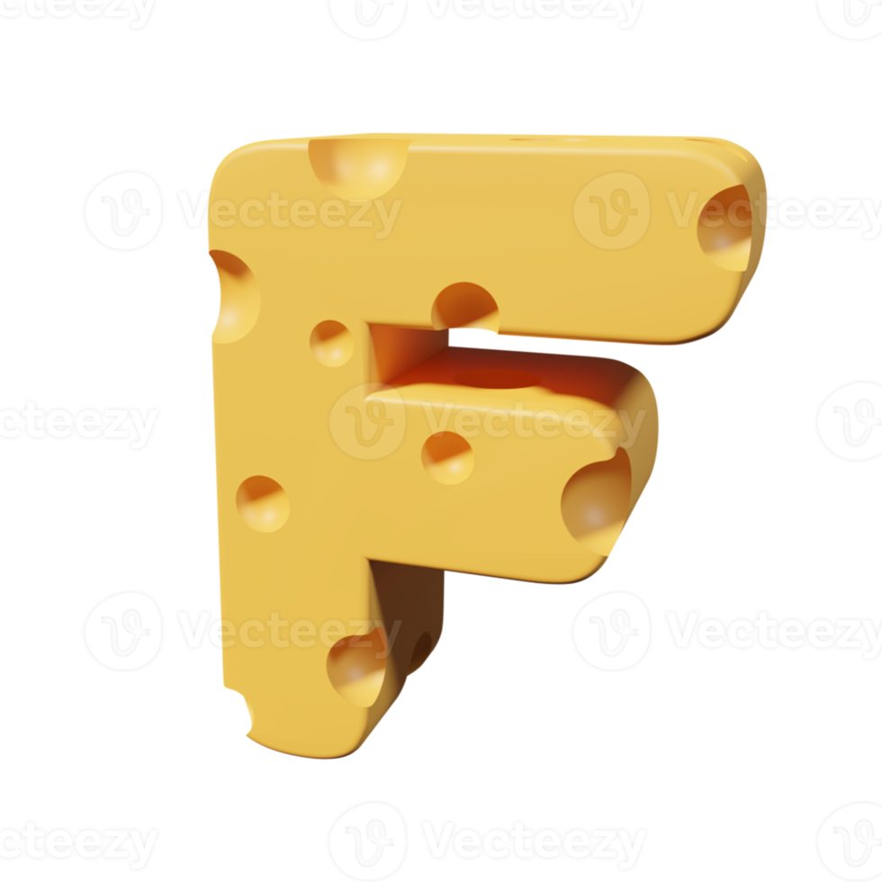 Cheese Letters F. 3d font render png