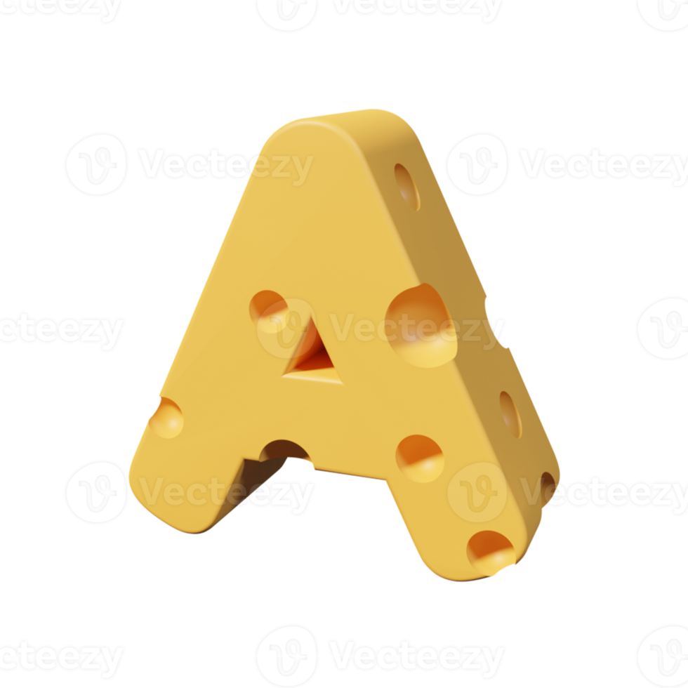 Letras de queso a. renderizado de fuente 3d png