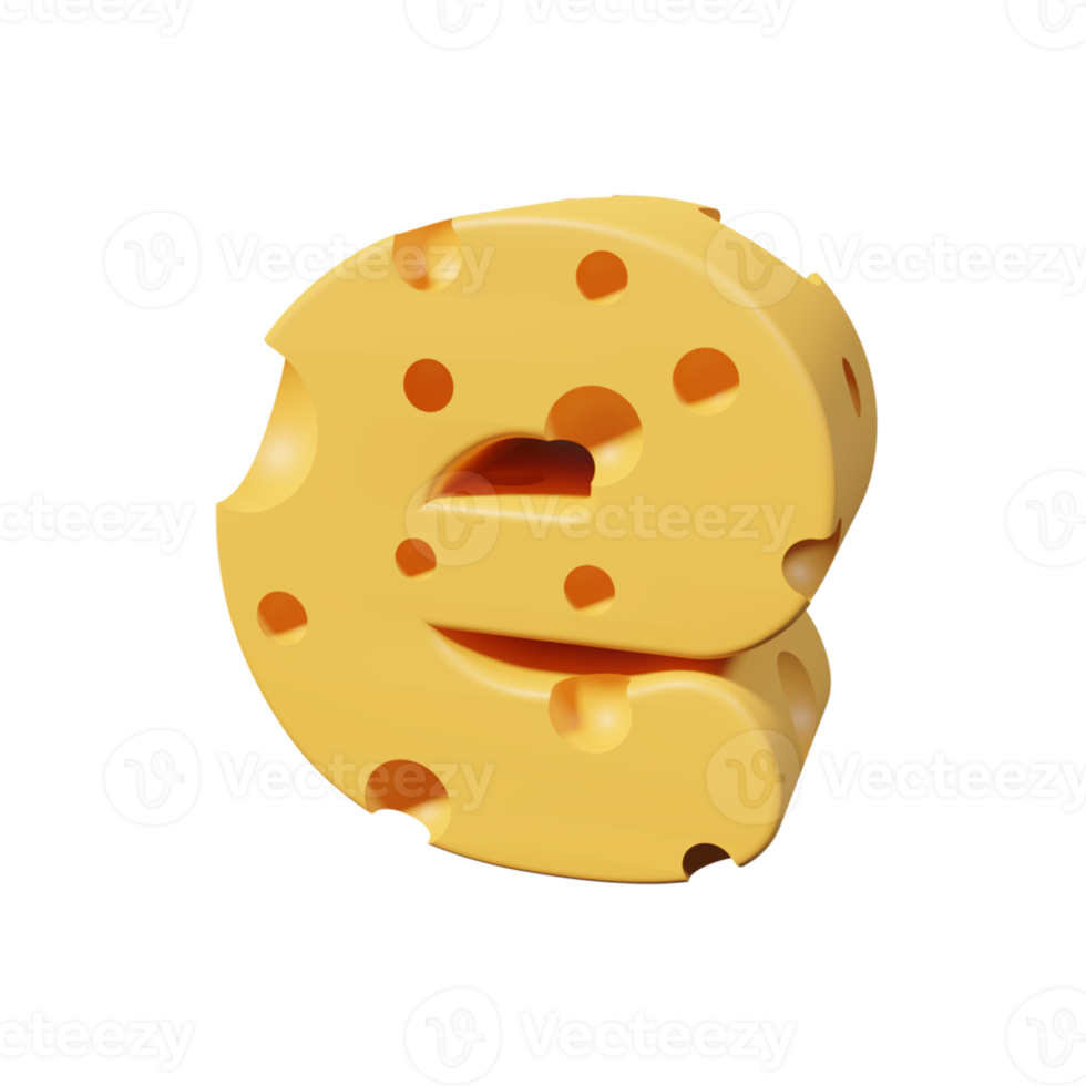 Cheese Letters e. 3d font render png