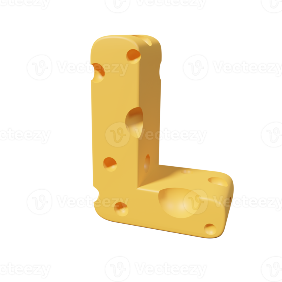 Cheese Letters L. 3d font render png