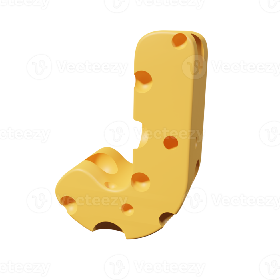 Cheese Letters J. 3d font render png