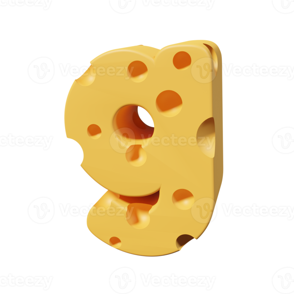 letras de queso g. renderizado de fuente 3d png