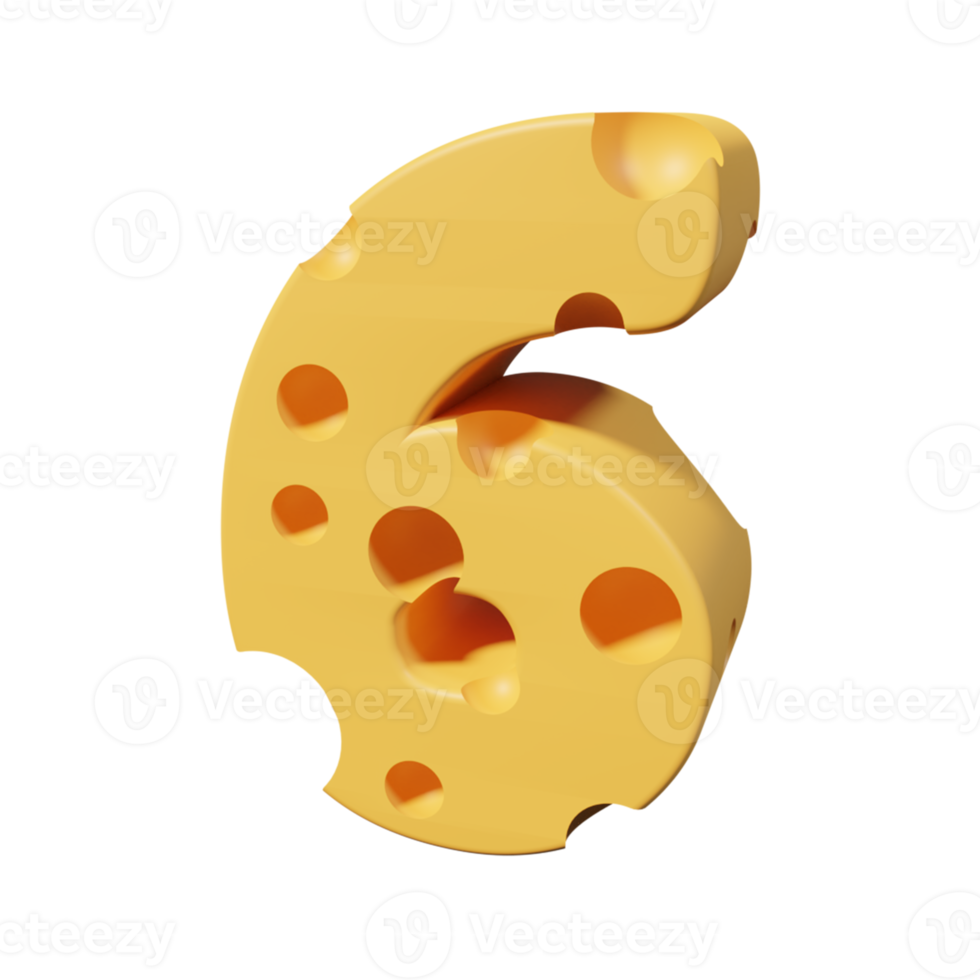 Cheese number 6. 3d font render png