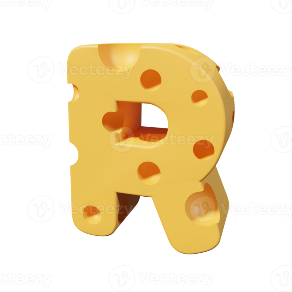 Letras de queso r. renderizado de fuente 3d png