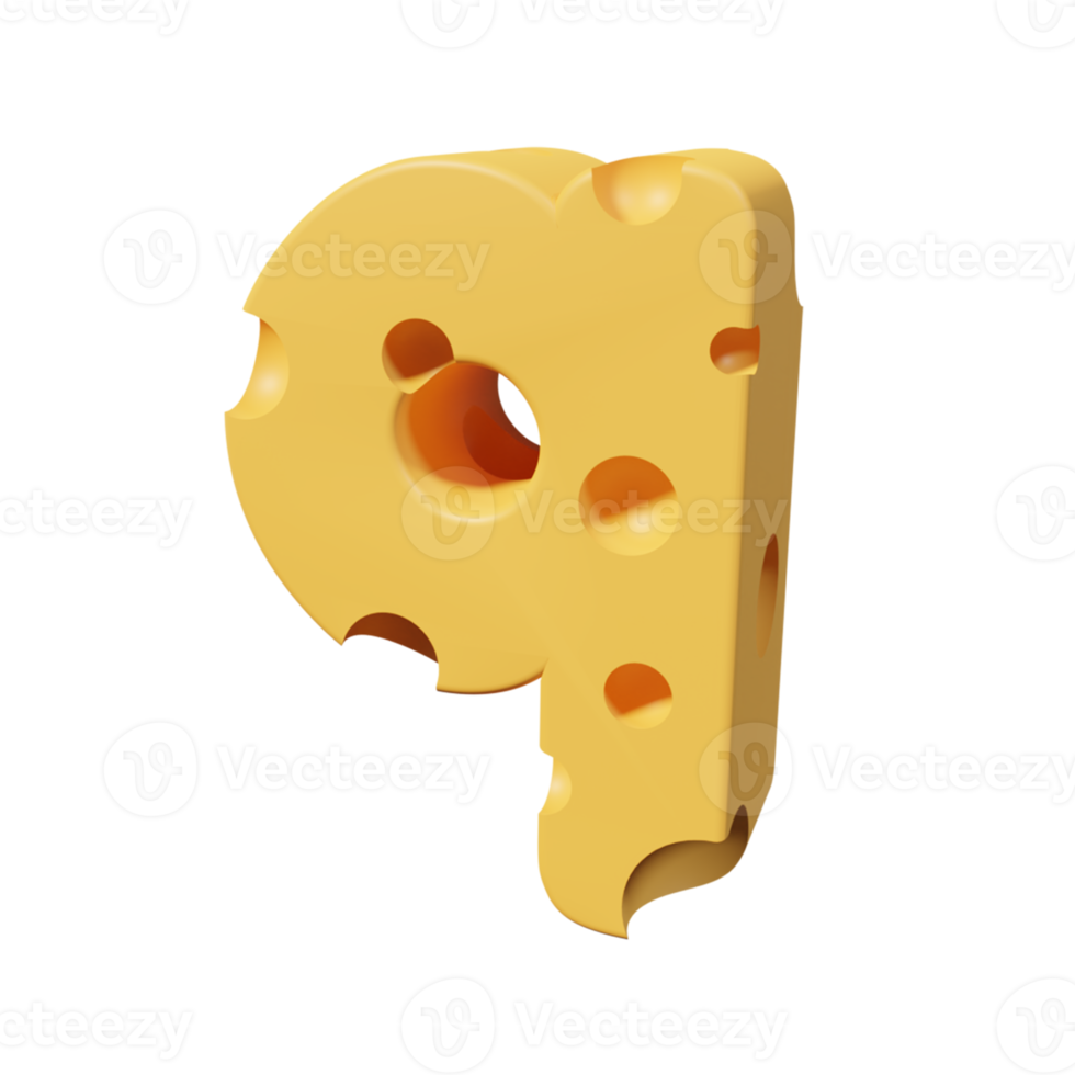 Cheese Letters q. 3d font render png