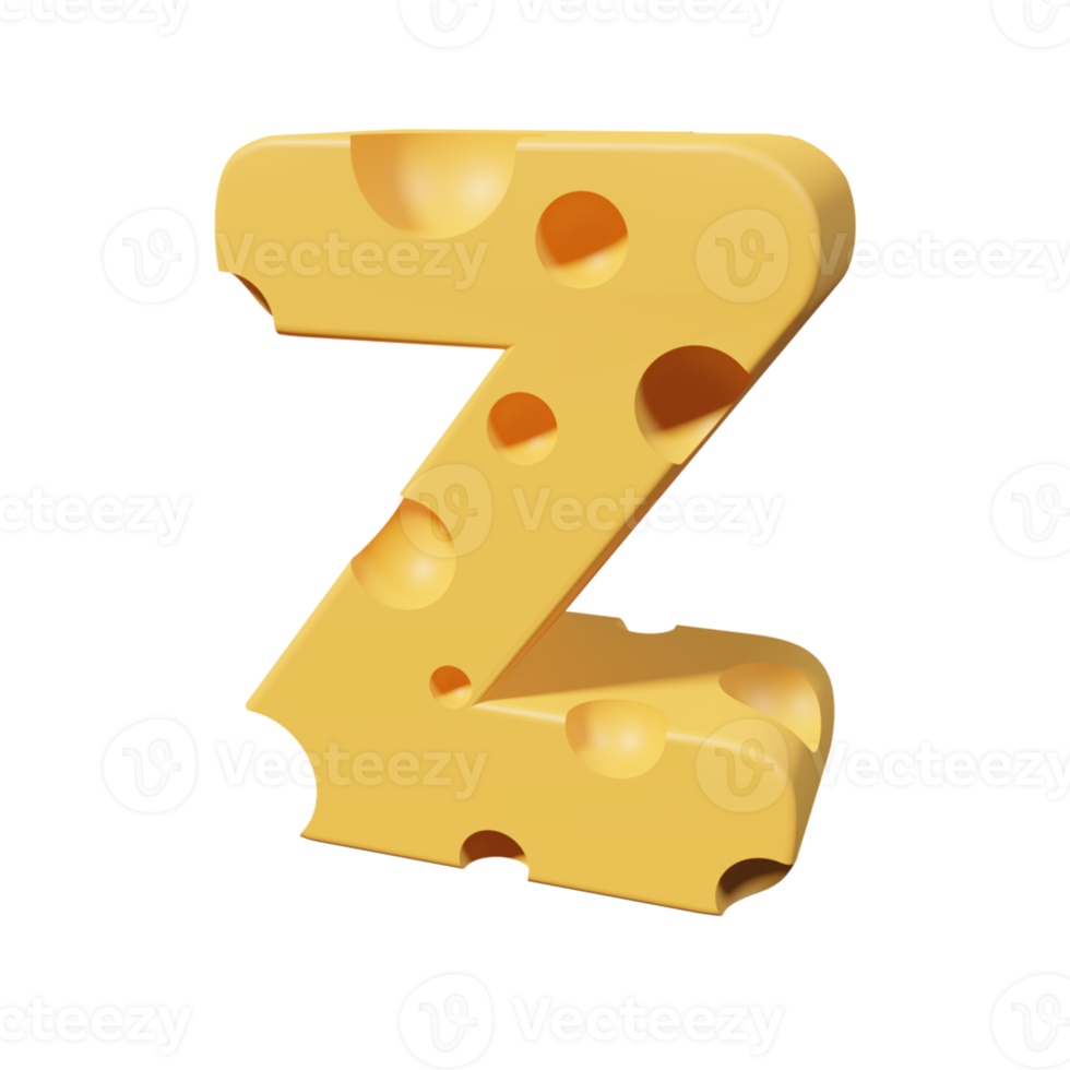 Cheese Letters Z. 3d font render png