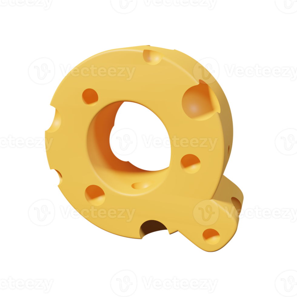 letras de queso q. renderizado de fuente 3d png