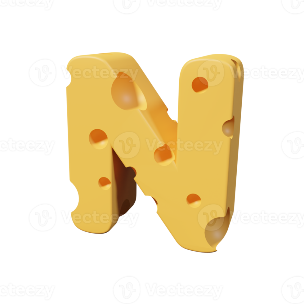 Cheese Letters N. 3d font render png